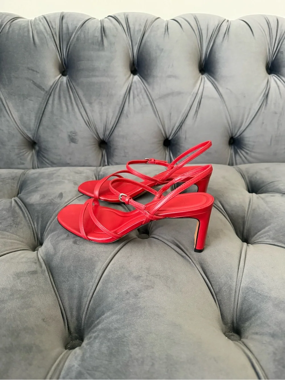 Vince Red Strappy Slingback Block Heel Sandals